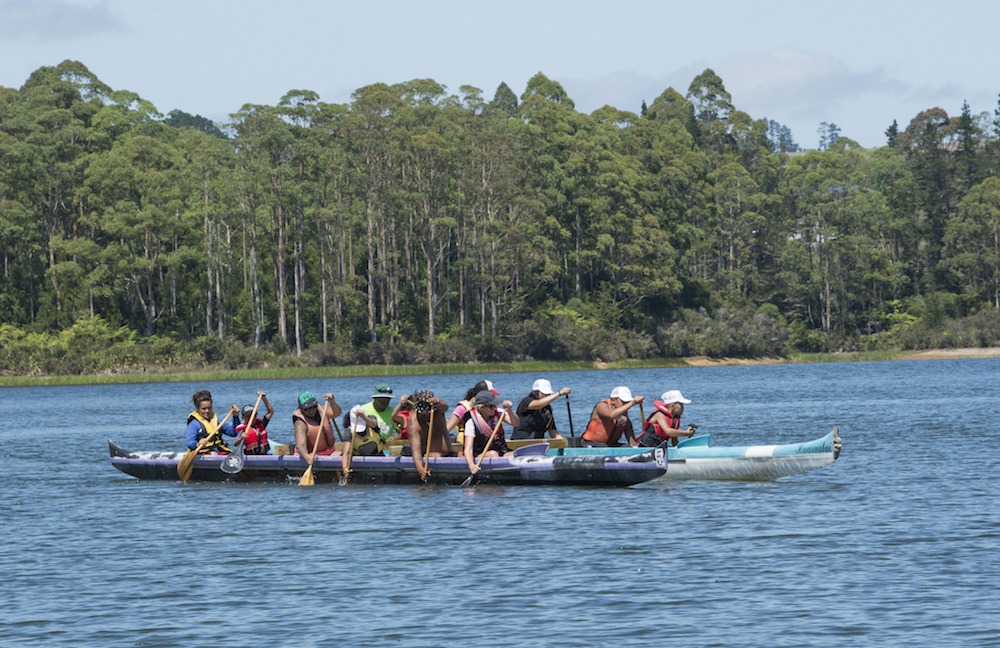 Taitamariki involved in waka ama at Lake Manuwai