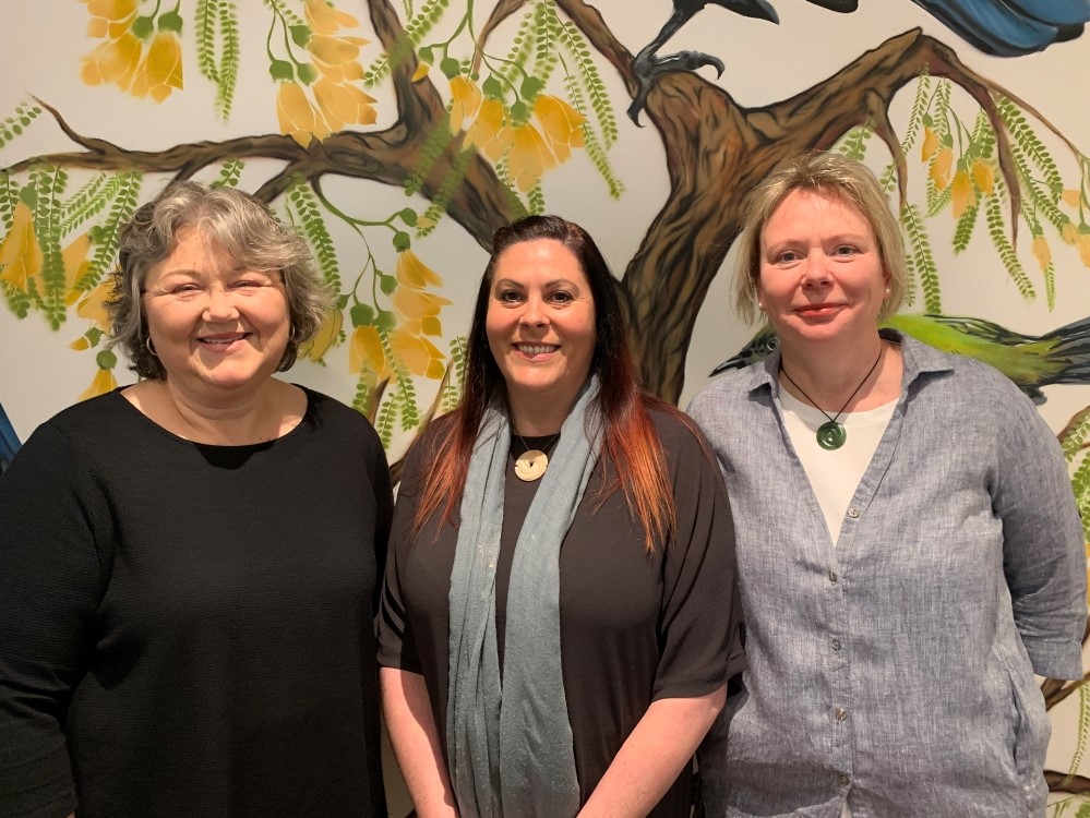 Left-to-right: Tracey Wright-Tawha with Kaiawhina, Di Brown, and Manager, Kerstin Kummerer 