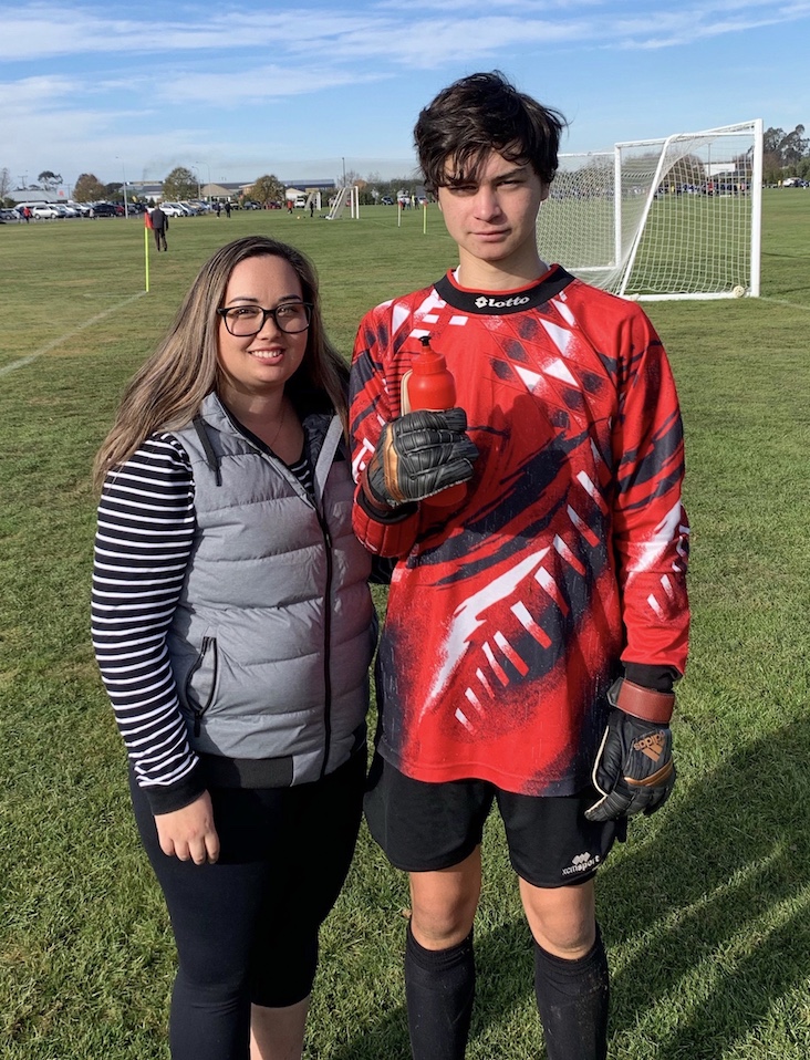 Akina and Manawa at a football pitch in Timaru