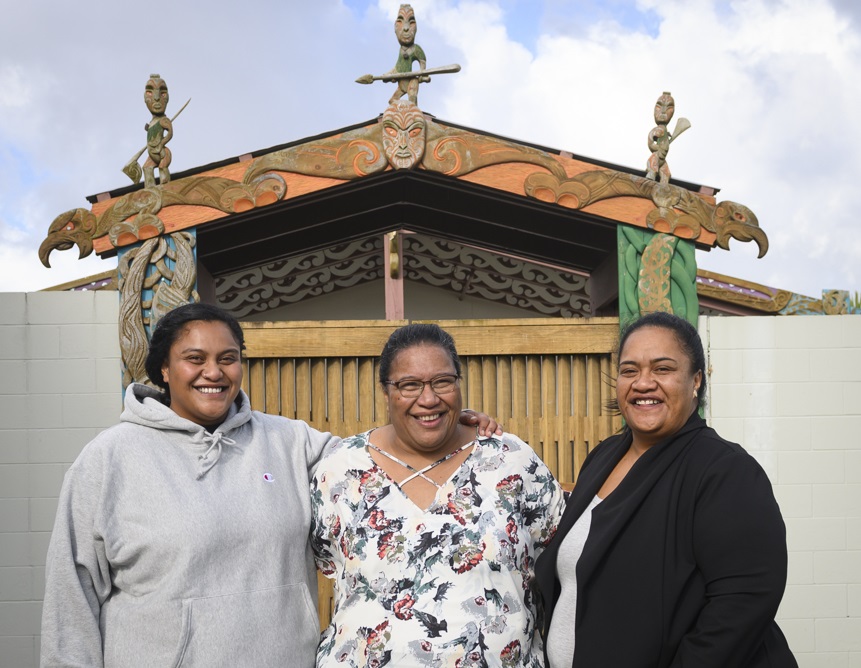 Ariana, Maria and Taasha outside Whakatakapokai