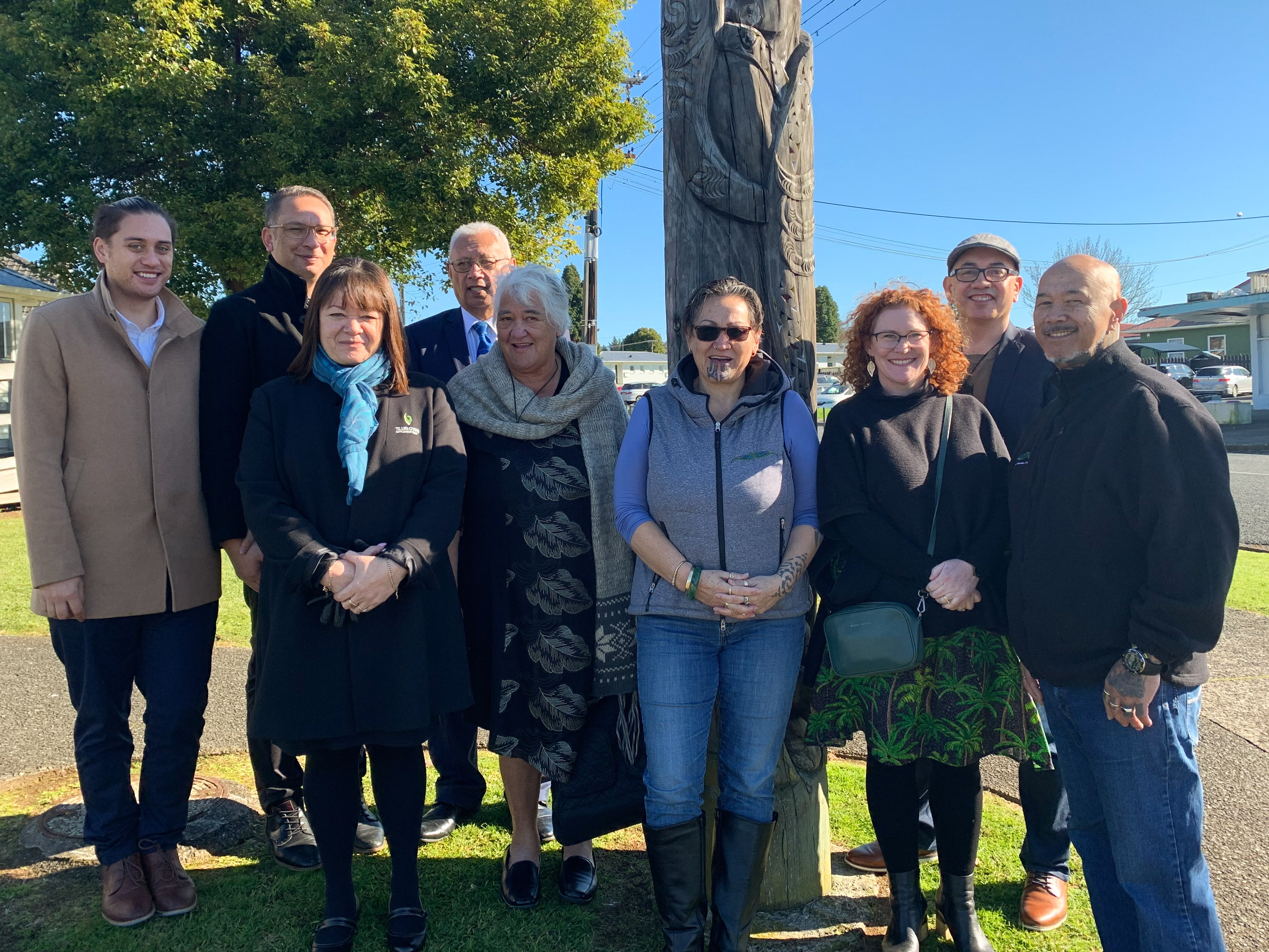 Huiarangi and Martin with whānau and kaimahi from Oranga Tamariki and Tai Timu Tai Pari